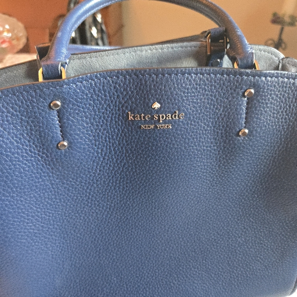 KATE SPADE Purse Tegan Pebbled Leather Blue Satchel Bag Handbag Crossbody A+ - Picture 11 of 11